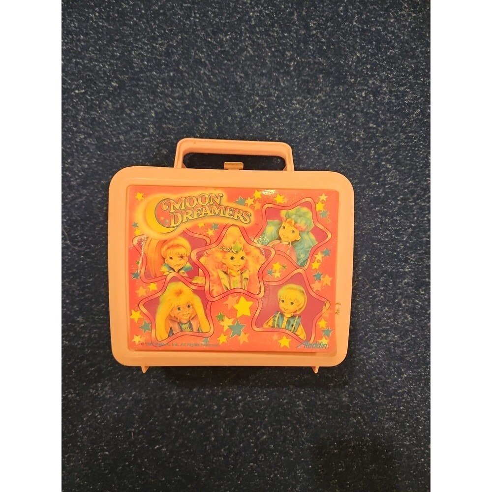 Vintage Lunchbox 1987 Plastic Pail Moon Dreamers Aladdin Hasbro Pink w/ Stickers